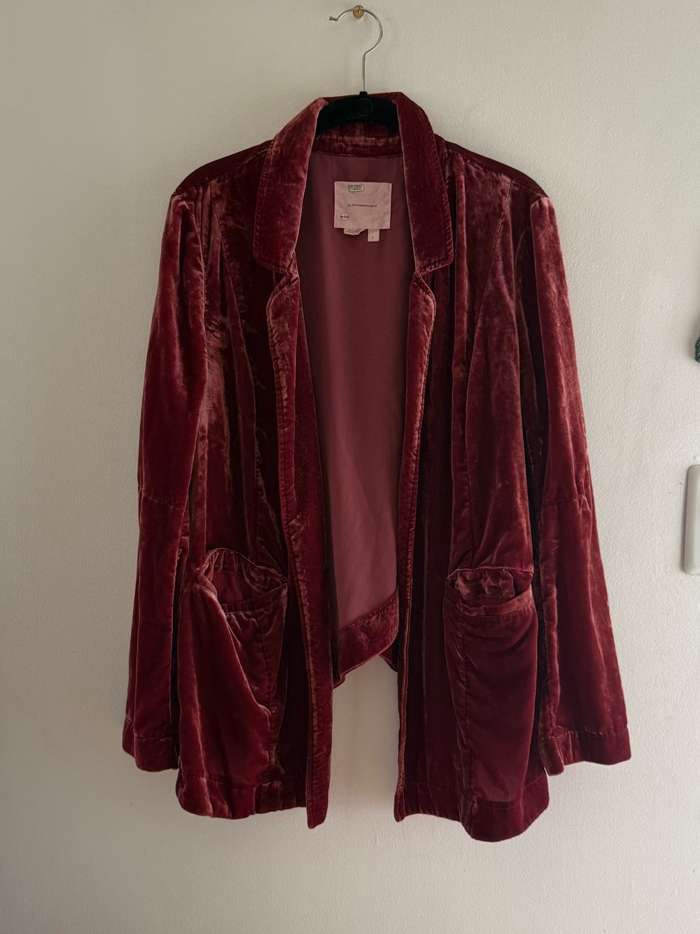 Anthropologie Velvet Criss-Cross Blazer Jacket in Wine L - Picture 5 of 13
